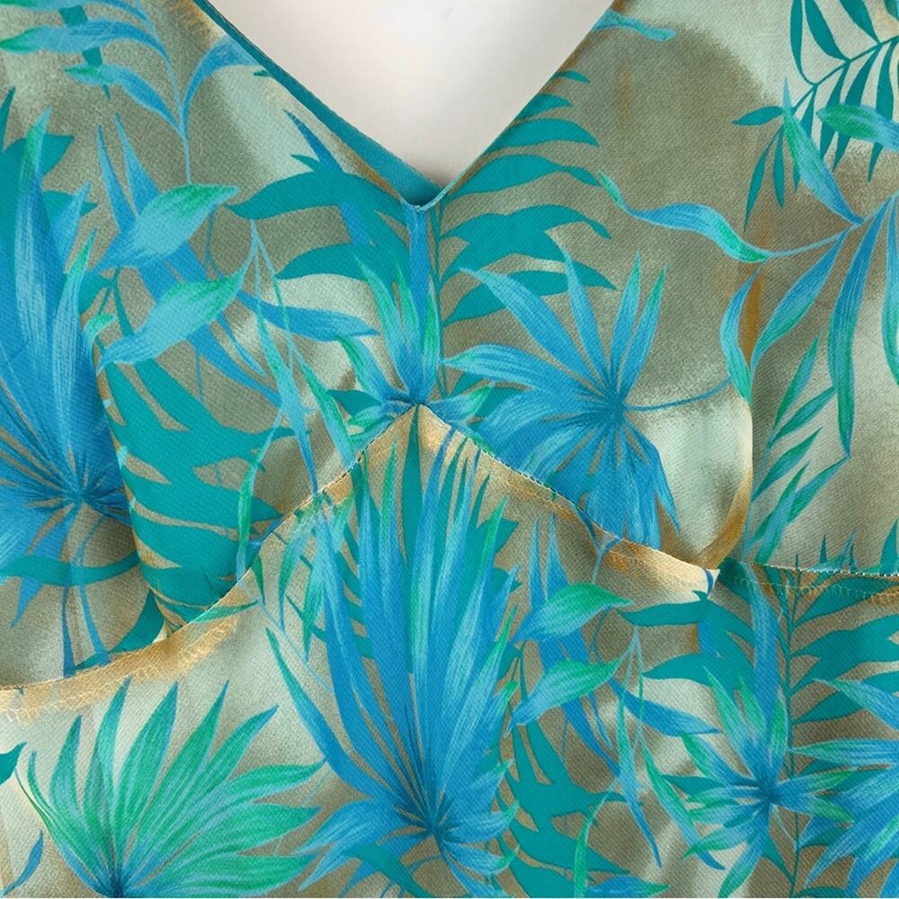 Vintage Alyn Paige Tropical Floral Print V-Neck Dress 5/6 Made in USA - Picture 4 of 6